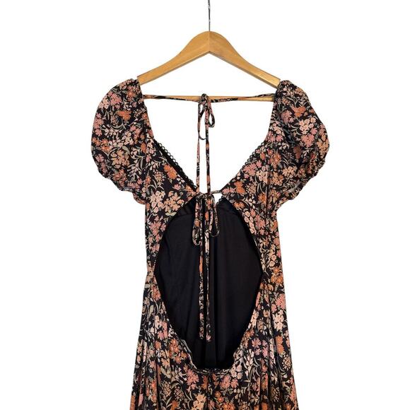 Lulus Women's Meadow Muse Floral Tie-Back Puff Sleeve Midi Dress Size XXL Multi - Picture 9 of 11
